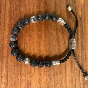 John Varvatos Lava Bead Bracelet with Silver Beads with Black Diamonds